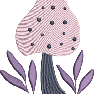 Pink Mushroom Embroidery Design – Boho Mushroom with Purple Leaves