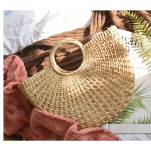 Large Straw Handbag – Handwoven Top Handle Beach Bag