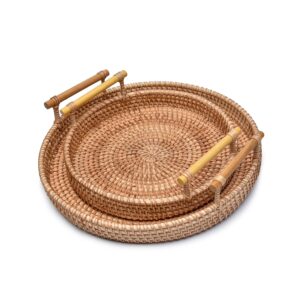 Round Rattan Serving Tray with Handles – Handmade Tea and Breakfast Tray