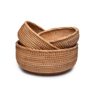 Rattan Kitchen Baskets, Set of 3 – Handwoven Storage and Fruit Baskets