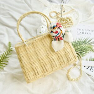 Small Rattan Handbag – Handwoven Boho Basket Bag