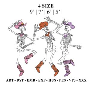Dancing Skeletons Embroidery Design – Halloween Cowboy Skeleton Machine Embroidery File