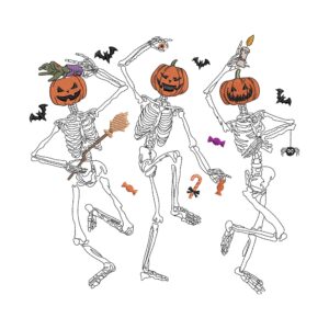Dancing Skeletons Embroidery Design – Halloween Pumpkin Face Skeleton Machine Embroidery File