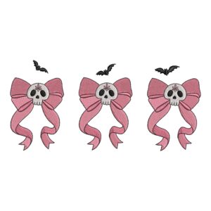 Halloween Coquette Bows with Sugar Skull Embroidery Design – Spooky Season Machine Embroidery File