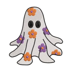 Floral Ghost Embroidery Design – Silhouette Halloween Machine Embroidery File