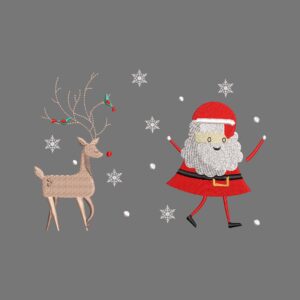 Santa and Reindeer Embroidery Design – Christmas Snowflakes Machine Embroidery File