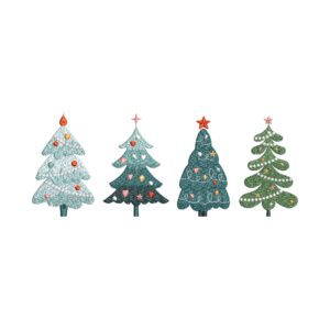 Four Christmas Trees Embroidery Design – Winter Machine Embroidery File