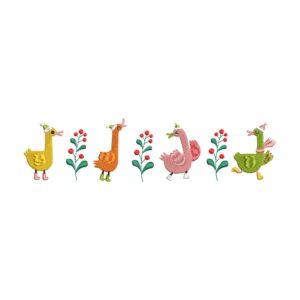 Funny Christmas Goose Embroidery Design – Santa Geese with Flowers Machine Embroidery File