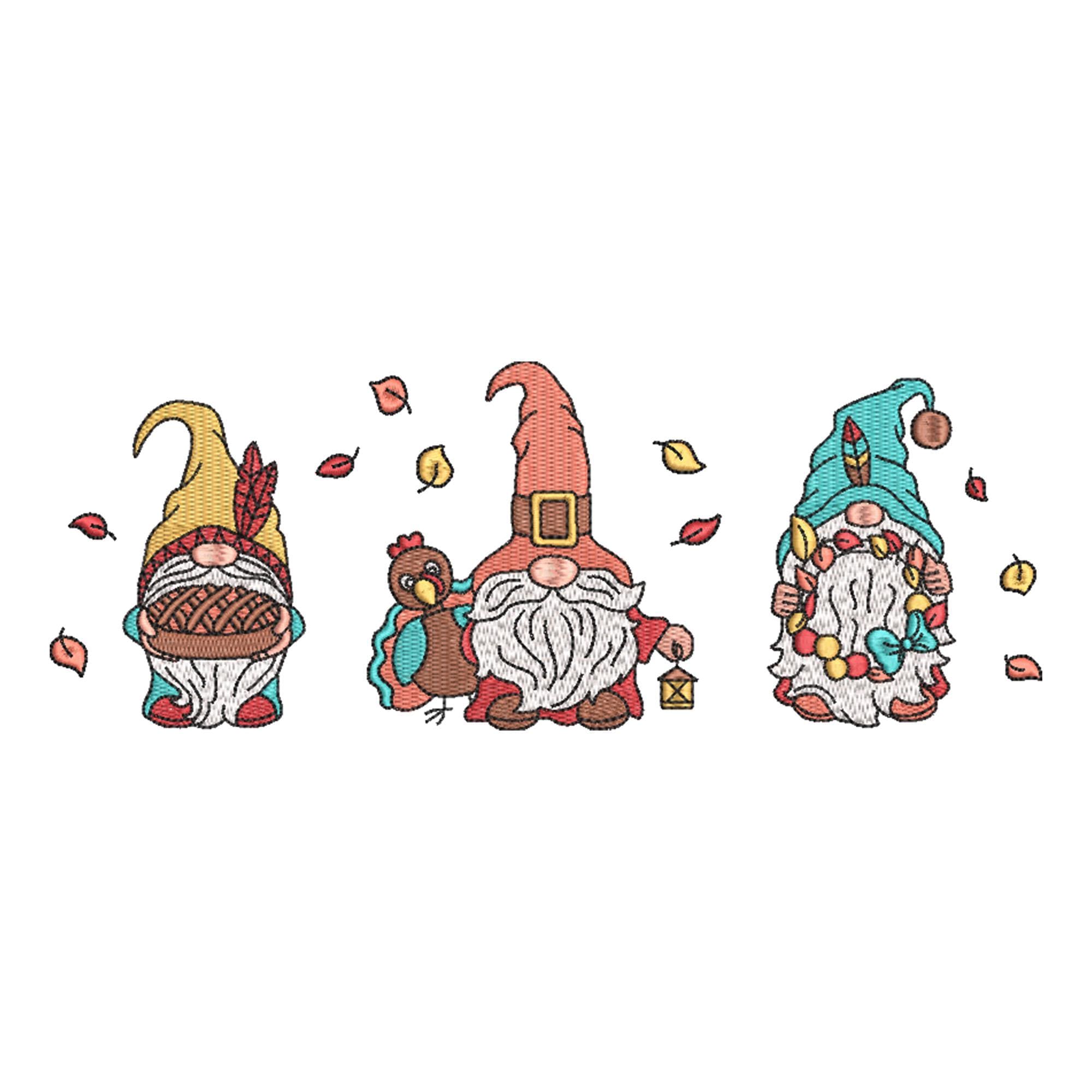 Fall Gnome with Autumn Leaves Embroidery Design – Cute Gnome Machine Embroidery File