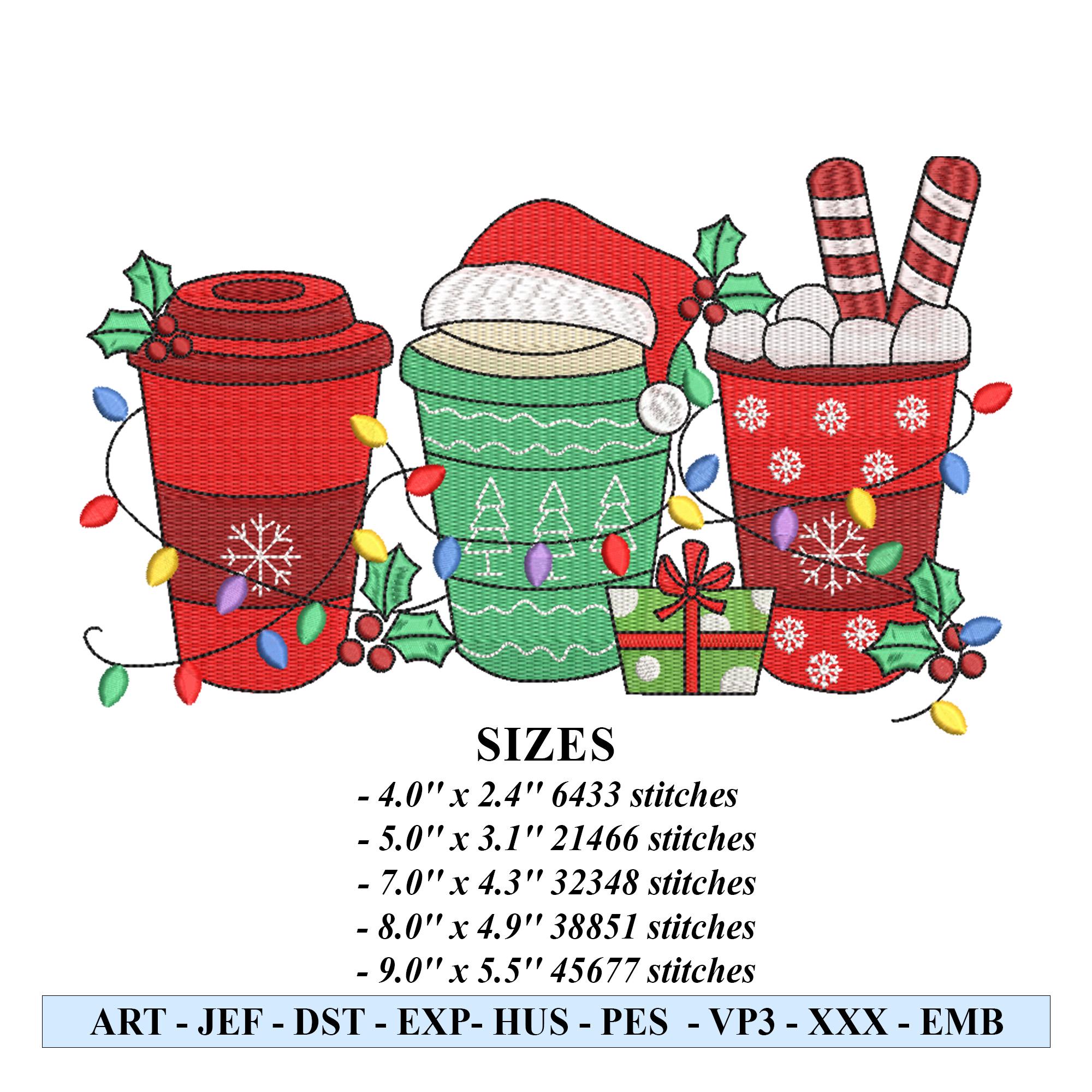Tis the Season Coffee Cup Embroidery Design – Christmas Lights - Image 2