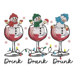 Snowman in Wine Glass Embroidery Design – Funny Christmas Machine Embroidery File