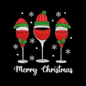 Christmas Wine Glass with Santa Hat Embroidery Design – Holiday Machine Embroidery File
