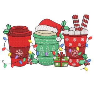 Tis the Season Coffee Cup Embroidery Design – Christmas Lights