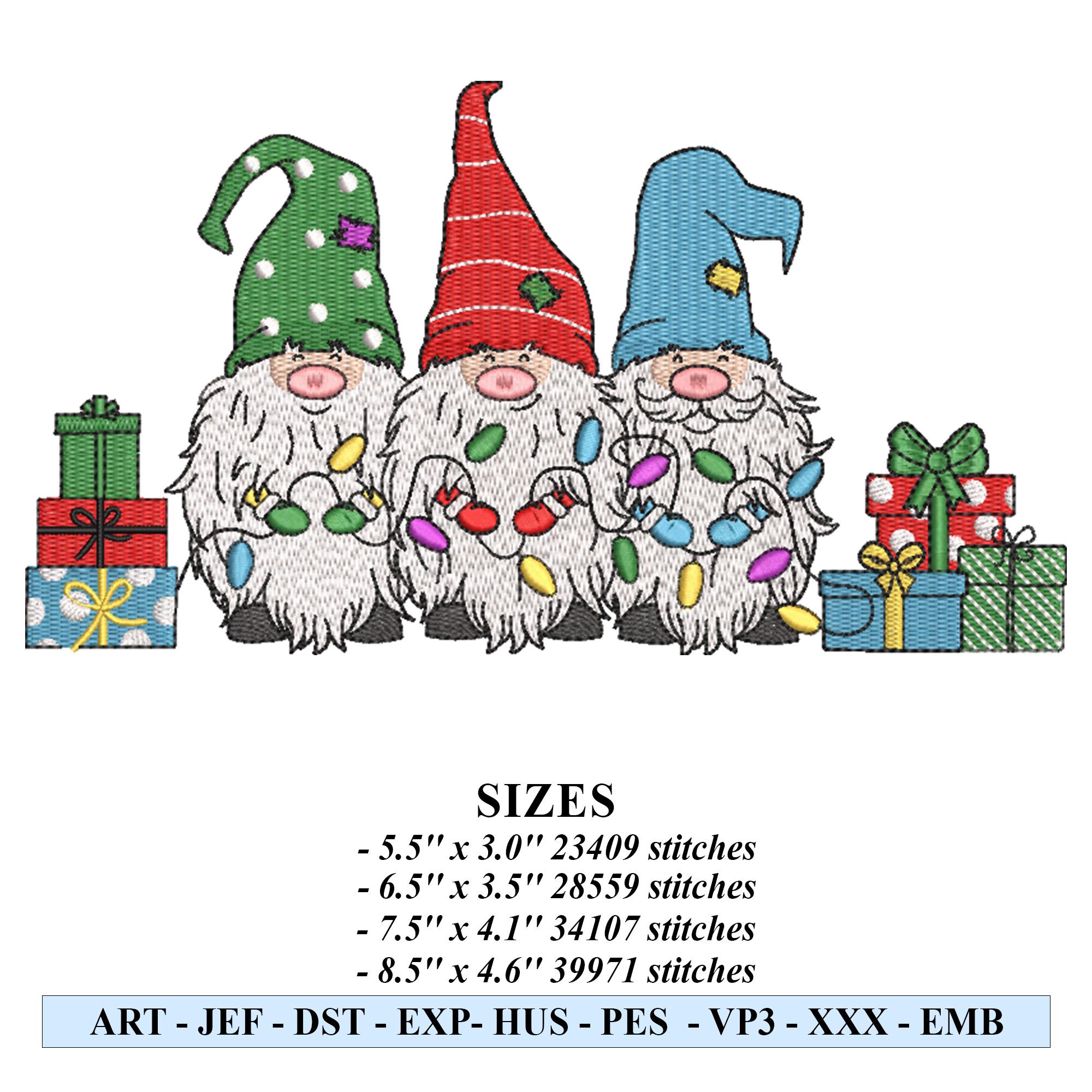 Santa Gnomes with Christmas Lights Embroidery Design – Holiday Machine Embroidery File - Image 2
