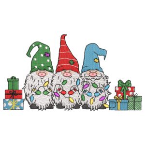 Santa Gnomes with Christmas Lights Embroidery Design – Holiday Machine Embroidery File