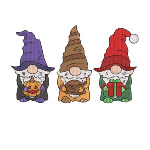 Fall Gnome Embroidery Design – Gnomes with Autumn Leaves Machine Embroidery File