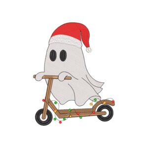 Christmas Ghost on Scooter Embroidery Design – Cute Holiday Ghost Machine Embroidery File