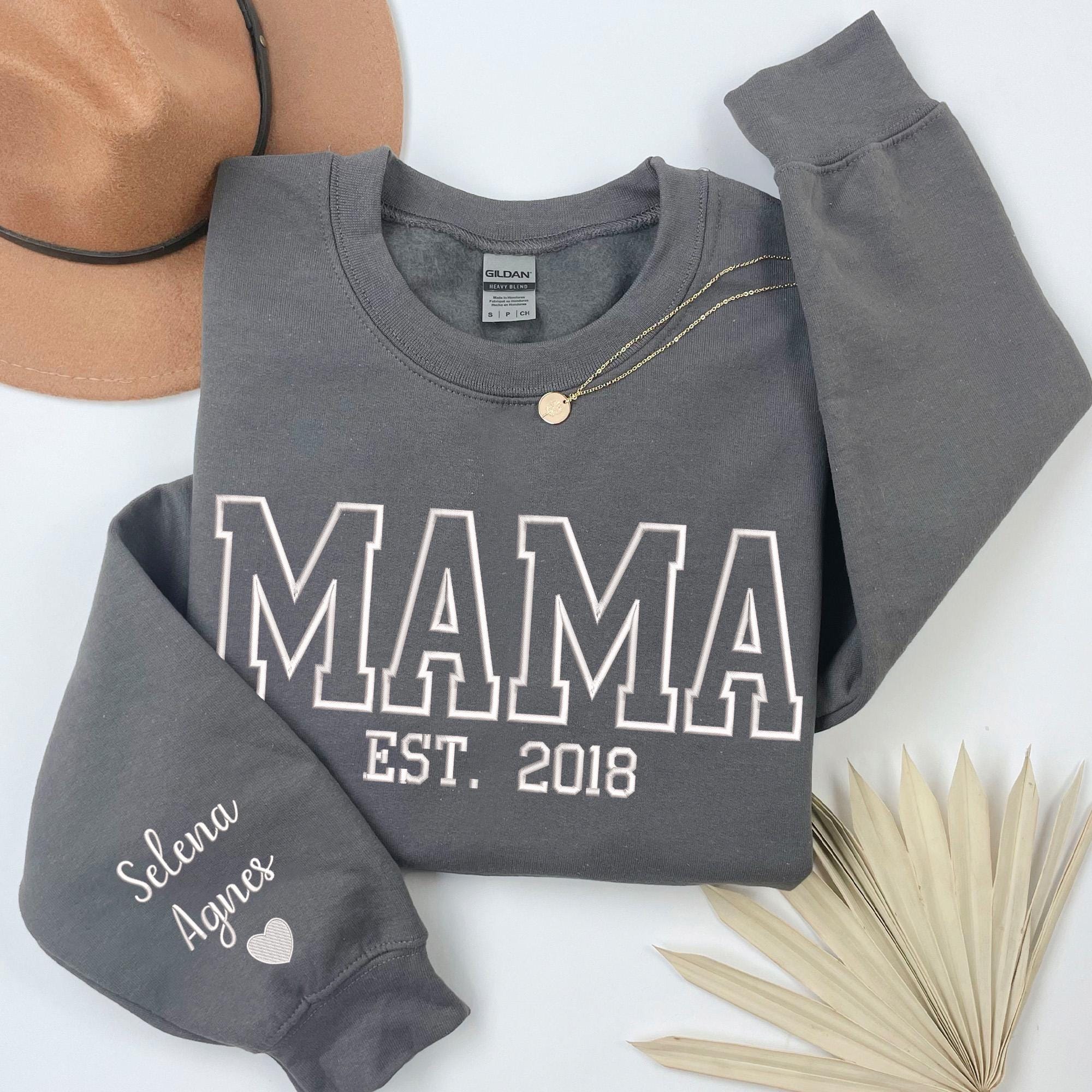 Mama Sweatshirt with Date and Kids' Names on Sleeve - Image 2