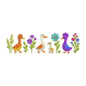 Wildflower Goose Embroidery Design – Spring Summer Mini Geese Machine Embroidery File