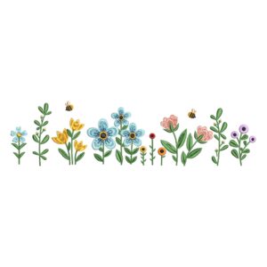 Wildflower Border Embroidery Design – Botanical Garden Floral Machine Embroidery File