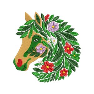 Floral Horse Embroidery Design – Animal Machine Embroidery File