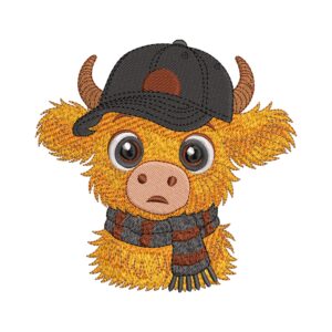 Baby Highland Cow Embroidery Design – Cute Farm Animal Machine Embroidery File for Kids
