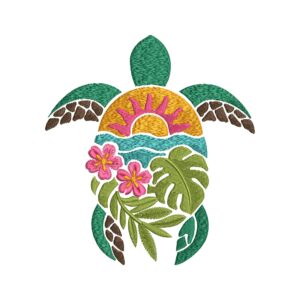 Sea Turtle Machine Embroidery Design – Ocean Beach Sunset Tropical Embroidery File