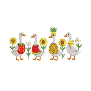 Summer Fruit Goose Embroidery Design – Watermelon, Pineapple & Strawberry Machine Embroidery File