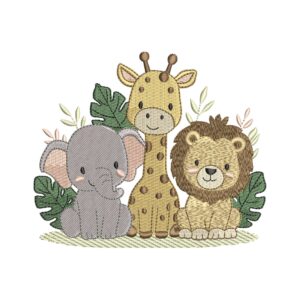 Safari Animals Embroidery Design – Lion, Elephant & Giraffe Machine Embroidery File