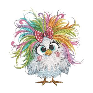 Rainbow Hair Chicken Embroidery Design – Funny Farm Animal Machine Embroidery File