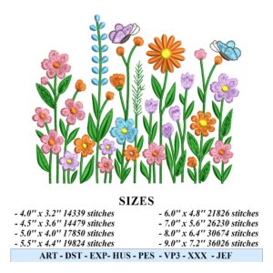 Wildflower Meadow Embroidery Design – Spring Cottagecore Machine Embroidery File