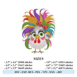 Funny Rainbow Chicken Embroidery Design – Colorful Farmhouse Machine Embroidery File