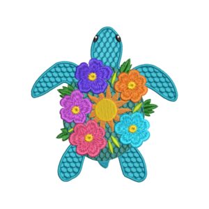 Floral Sea Turtle Embroidery Design – Ocean Animal with Flowers Machine Embroidery File
