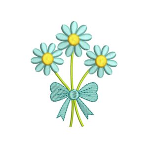 Daisy Bouquet Embroidery Design – Spring Flower with Bow Machine Embroidery File